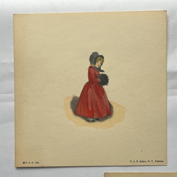 Kate Greenaway / 3 Prints / 6x6 / 
Vintage/ Girl in Red Dress x 2 / Green Dresse - Picture 4 of 6